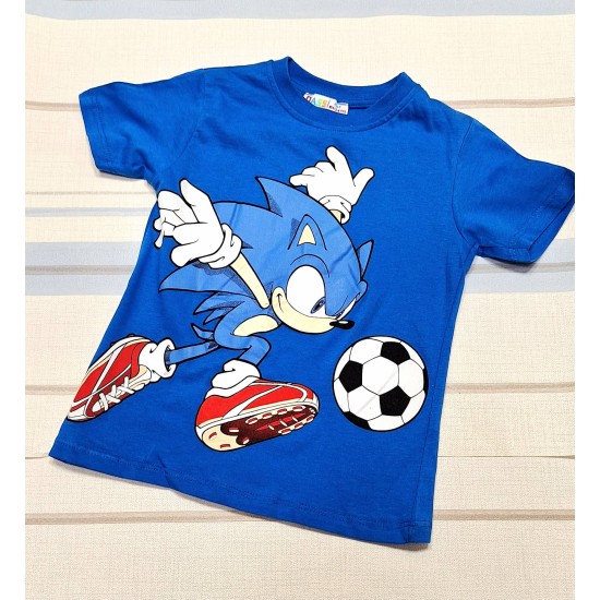 Детска лятна тениска в синьо със СОНИК ФУТБОЛИСТ