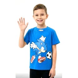 Детска лятна тениска в синьо със СОНИК ФУТБОЛИСТ
