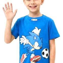 Детска лятна тениска в синьо със СОНИК ФУТБОЛИСТ