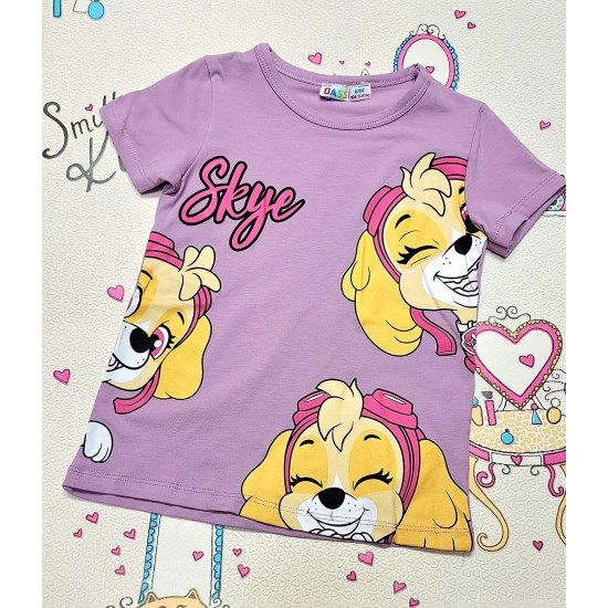 Детска лятна тениска в лилаво с кучето СКАЙ Детска лятна тениска в лилаво с кучето СКАЙ