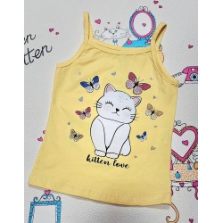 Детски памучен потник в жълто с КОТЕ