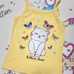 Детски памучен потник в жълто с КОТЕ Детски памучен потник в жълто с КОТЕ