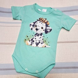 Бебешко памучно лятно боди в зелено с ДАЛМАТИНЕЦ