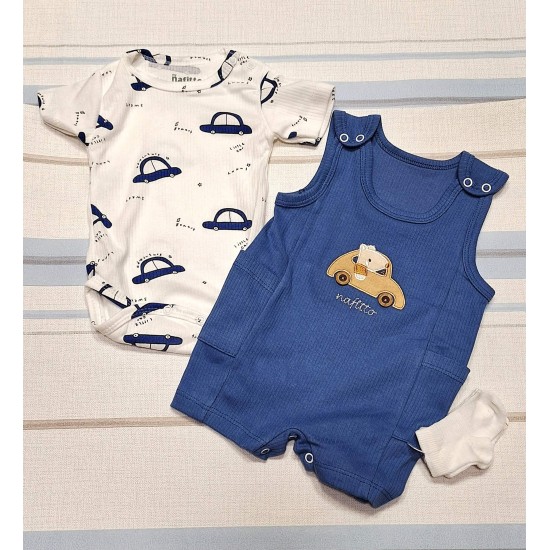 Летен бебешки гащеризон с боди и чорапки в синьо с КОЛА