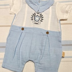 Летен бебешки елегантен ропър в синьо и бяло Летен бебешки елегантен ропър в синьо и бяло