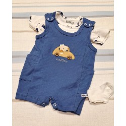 Летен бебешки гащеризон с боди и чорапки в синьо с КОЛА