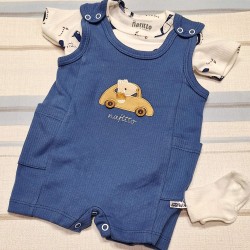Летен бебешки гащеризон с боди и чорапки в синьо с КОЛА