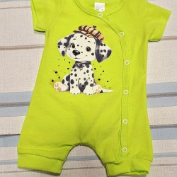 Бебешки летен гащеризон в светло зелено с ДАЛМАТИНЕЦ Бебешки летен гащеризон в светло зелено с ДАЛМАТИНЕЦ