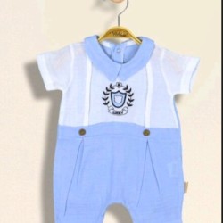 Летен бебешки елегантен ропър в синьо и бяло