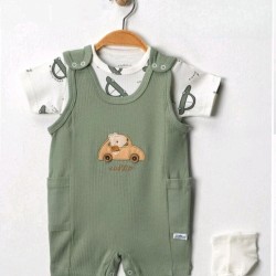 Летен бебешки гащеризон с боди и чорапки в зелено с КОЛА