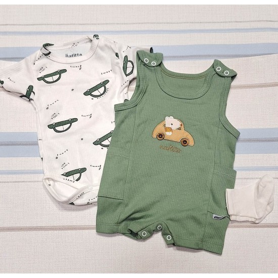 Летен бебешки гащеризон с боди и чорапки в зелено с КОЛА
