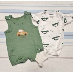 Летен бебешки гащеризон с боди и чорапки в зелено с КОЛА