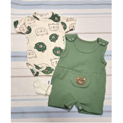 Бебешки летен гащеризон с боди и чорапки в зелено МЕЧЕТА