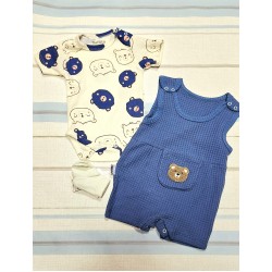 Бебешки летен гащеризон с боди и чорапки в синьо МЕЧЕТА