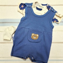 Бебешки летен гащеризон с боди и чорапки в синьо МЕЧЕТА