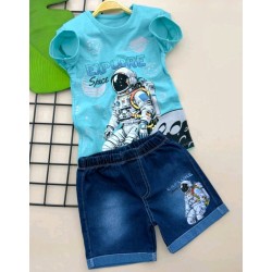 Детски летен комплект с къси дънкови панталони КОСМОНАВТ