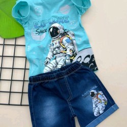 Детски летен комплект с къси дънкови панталони КОСМОНАВТ