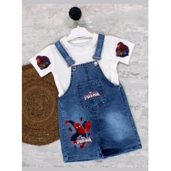 Детски летен дънков гащеризон с бяла тениска СПАЙДЪРМЕН