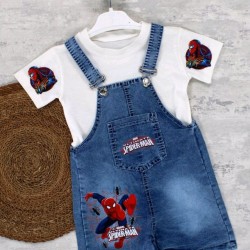 Детски летен дънков гащеризон с бяла тениска СПАЙДЪРМЕН