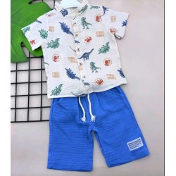 Детски летен комплект с риза в синьо с ДИНОЗАВРИ