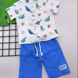 Детски летен комплект с риза в синьо с ДИНОЗАВРИ