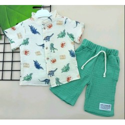 Детски летен комплект с риза в зелено ДИНОЗАВРИ