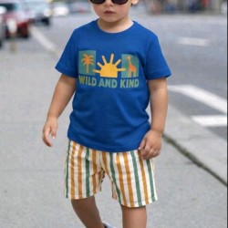 Детси летен комплект в синьо и  оранжево СЪНИ