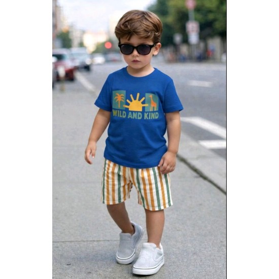 Детси летен комплект в синьо и оранжево СЪНИ Детси летен комплект в синьо и оранжево СЪНИ