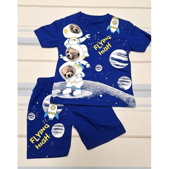 Детски летен комплект в тъмносиньо с МЕЧЕТА КОСМОНАВТИ