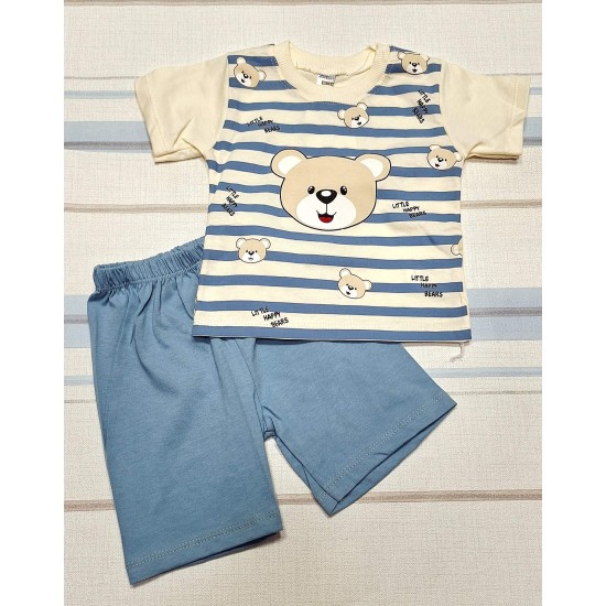 Детски летен комплект в екрю и  синьо райе МЕЧКО