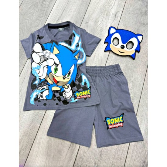 Детски летен комплект в сиво с маска на таралежа СОНИК