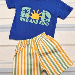 Детси летен комплект в синьо и оранжево СЪНИ Детси летен комплект в синьо и оранжево СЪНИ