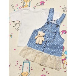 Детска лятна дънкова рокля/сукман с бяла тениска с играчка Звездички