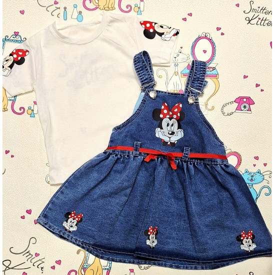 Детска лятна дънкова рокля с тениска МИНИ МАУС Детска лятна дънкова рокля с тениска МИНИ МАУС
