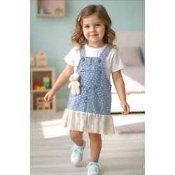 Детска лятна дънкова рокля/сукман с бяла тениска с играчка Звездички