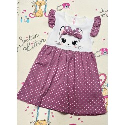 Детска лятна рокля в бяло и лилаво на точки КОТЕНЦЕ