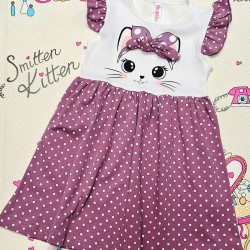 Детска лятна рокля в бяло и лилаво на точки КОТЕНЦЕ