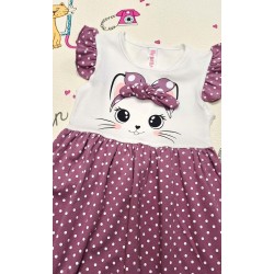 Детска лятна рокля в бяло и лилаво на точки КОТЕНЦЕ