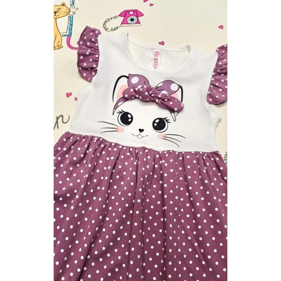 Детска лятна рокля в бяло и лилаво на точки КОТЕНЦЕ