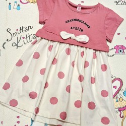 Детска лятна рокля в розово и екрю на точки