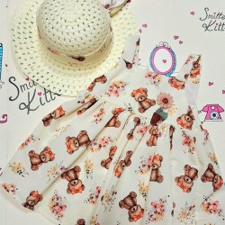 Детска лятна рокля в екрю с меченца и шапка