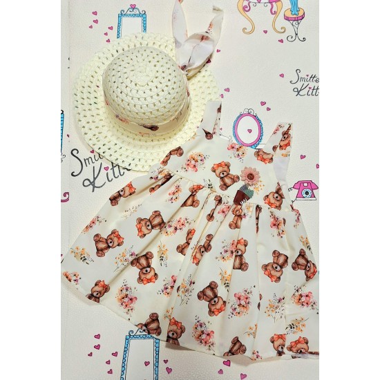 Детска лятна рокля в екрю с меченца и шапка