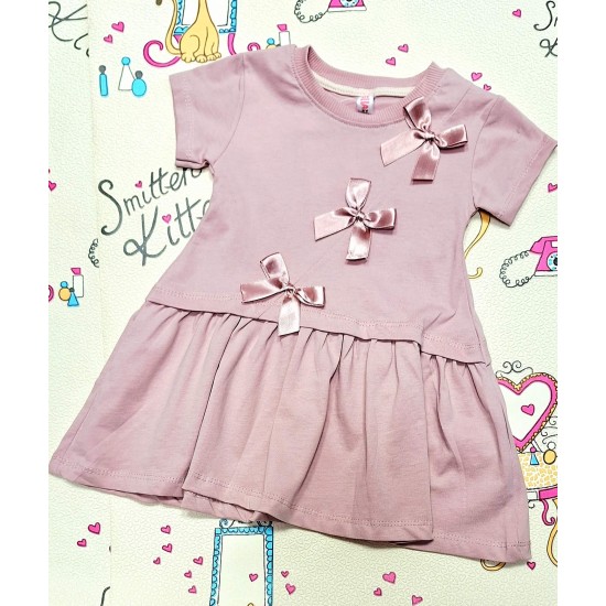 Детска лятна рокля в розово/пудра с панделки