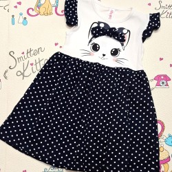 Детска лятна рокля в бяло и тъмносиньо на точки КОТЕНЦЕ Детска лятна рокля в бяло и тъмносиньо на точки КОТЕНЦЕ