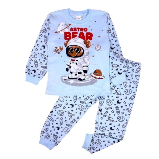 Детска памучна пижама в синьо МЕЧО КОСМОНАВТ 4г-6г