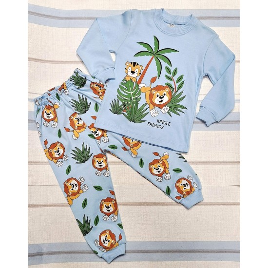 Детска памучна пижама в светло синьо с ЛЪВЧЕТА