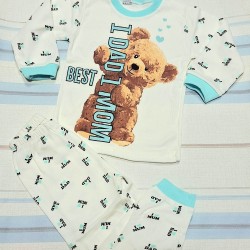 Детска пижама в бяло и синьо с мече Детска пижама в бяло и синьо с мече