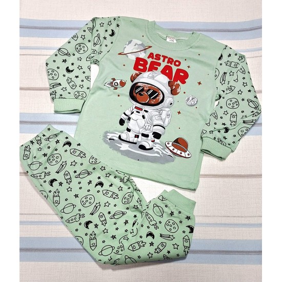 Детска памучна пижама в зелено МЕЧО КОСМОНАВТ 4г-6г Детска памучна пижама в зелено МЕЧО КОСМОНАВТ 4г-6г