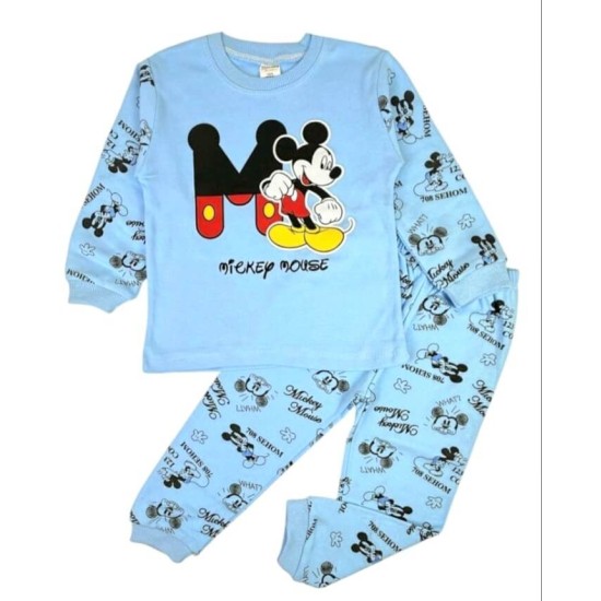 Детска памучна пижама в светло синьо с Мики Маус