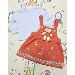 Детска рокля със сукман в корал и бяла блуза с ИГРАЧКА